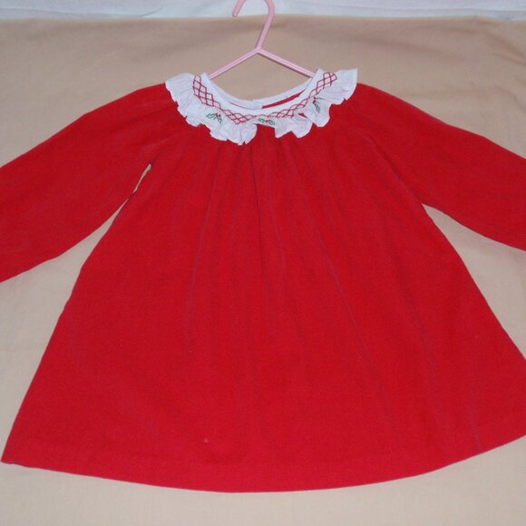 Zuccini Kids Red Chrismas Holly Embroidery Corduroy Dress Long Sleeves 4t 4 - Picture 2 of 13